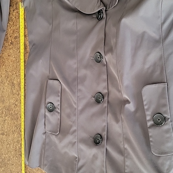 Sandro Studio Short Ruffle Neck Belted Trench Coat XL Charcoal Grey - Picture 9 of 10